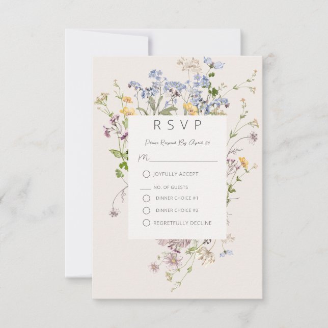 Delicate Boho Wildflowers Cream Response Card (Front)