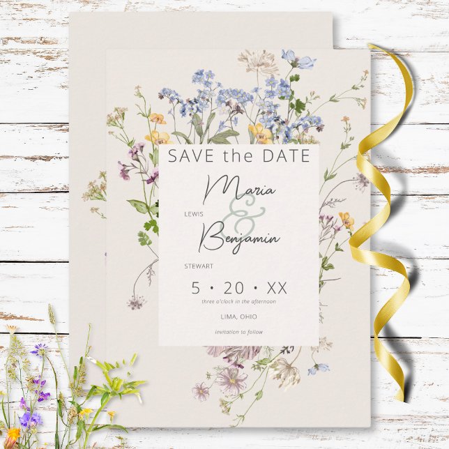 Delicate Boho Wildflowers Cream Wedding Save The Date (Delicate Boho Wildflowers Cream Wedding Save The Date)
