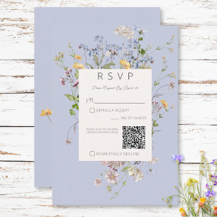 Delicate Boho Wildflowers Periwinkle QR Code RSVP Card