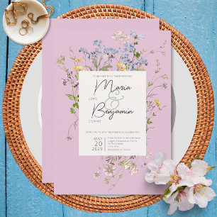 Delicate Boho Wildflowers Pink Wedding Invitation