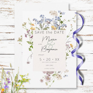 Delicate Boho Wildflowers White Wedding Save The Date