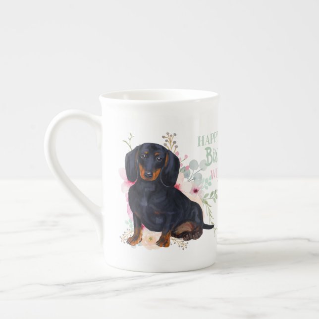 Delicate Bone China DACHSHUND Mommy Birthday Mug (Left)