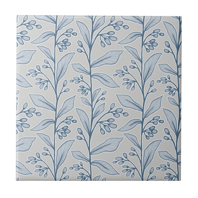 Delicate Botanic Reverie M1 Grey White Blue Plant Tile (Front)