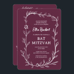 Delicate Botanical Bar Bat Mitzvah CUSTOM QR Code  Invitation<br><div class="desc">Perfect card to announce a bat mitzvah, bar mitzvah or other Jewish celebration! Hand drawn delicate leaf trame art for you! FULLY CUSTOMIZABLE! Click on “Personalize” above to edit the text. Click "edit using design tool" to adjust the fonts, colours and placements and to add your link to the QR...</div>