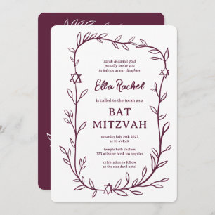 Delicate Botanical Bar Bat Mitzvah CUSTOM QR Code Invitation