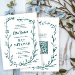 Delicate Botanical Bar Bat Mitzvah CUSTOM QR Code  Invitation<br><div class="desc">Perfect card to announce a bat mitzvah, bar mitzvah or other Jewish celebration! Hand drawn delicate leaf trame art for you! FULLY CUSTOMIZABLE! Click on “Personalize” above to edit the text. Click "edit using design tool" to adjust the fonts, colours and placements and to add your link to the QR...</div>