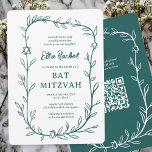 Delicate Botanical Bar Bat Mitzvah CUSTOM QR Code  Invitation<br><div class="desc">Perfect card to announce a bat mitzvah, bar mitzvah or other Jewish celebration! Hand drawn delicate leaf trame art for you! FULLY CUSTOMIZABLE! Click on “Personalize” above to edit the text. Click "edit using design tool" to adjust the fonts, colours and placements and to add your link to the QR...</div>