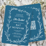 Delicate Botanical Bar Bat Mitzvah CUSTOM QR Code  Invitation<br><div class="desc">Perfect card to announce a bat mitzvah, bar mitzvah or other Jewish celebration! Hand drawn delicate leaf trame art for you! FULLY CUSTOMIZABLE! Click on “Personalize” above to edit the text. Click "edit using design tool" to adjust the fonts, colours and placements and to add your link to the QR...</div>