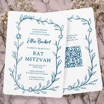 Delicate Botanical Bar Bat Mitzvah CUSTOM QR Code  Invitation<br><div class="desc">Perfect card to announce a bat mitzvah, bar mitzvah or other Jewish celebration! Hand drawn delicate leaf trame art for you! FULLY CUSTOMIZABLE! Click on “Personalize” above to edit the text. Click "edit using design tool" to adjust the fonts, colours and placements and to add your link to the QR...</div>