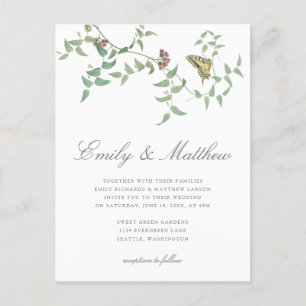 Delicate Botanical Butterfly Wedding Vintage Invit Postcard