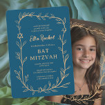 Delicate Botanical CUSTOM PHOTO Bar Bat Mitzvah Invitation<br><div class="desc">Perfect card to announce a bat mitzvah, bar mitzvah or other Jewish celebration! Hand drawn delicate leaf trame art for you! FULLY CUSTOMIZABLE! Click on “Personalize” above to edit the text. Click "edit using design tool" to adjust the fonts, colours and placements and to add your photo to the back...</div>