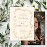 Delicate Botanical CUSTOM PHOTO Bar Bat Mitzvah Invitation<br><div class="desc">Perfect card to announce a bat mitzvah, bar mitzvah or other Jewish celebration! Hand drawn delicate leaf trame art for you! FULLY CUSTOMIZABLE! Click on “Personalize” above to edit the text. Click "edit using design tool" to adjust the fonts, colours and placements and to add your photo to the back...</div>