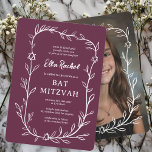 Delicate Botanical CUSTOM PHOTO Bar Bat Mitzvah Invitation<br><div class="desc">Perfect card to announce a bat mitzvah, bar mitzvah or other Jewish celebration! Hand drawn delicate leaf trame art for you! FULLY CUSTOMIZABLE! Click on “Personalize” above to edit the text. Click "edit using design tool" to adjust the fonts, colours and placements and to add your photo to the back...</div>