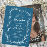 Delicate Botanical CUSTOM PHOTO Bar Bat Mitzvah Invitation<br><div class="desc">Perfect card to announce a bat mitzvah, bar mitzvah or other Jewish celebration! Hand drawn delicate leaf trame art for you! FULLY CUSTOMIZABLE! Click on “Personalize” above to edit the text. Click "edit using design tool" to adjust the fonts, colours and placements and to add your photo to the back...</div>