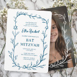 Delicate Botanical CUSTOM PHOTO Bar Bat Mitzvah Invitation<br><div class="desc">Perfect card to announce a bat mitzvah, bar mitzvah or other Jewish celebration! Hand drawn delicate leaf trame art for you! FULLY CUSTOMIZABLE! Click on “Personalize” above to edit the text. Click "edit using design tool" to adjust the fonts, colours and placements and to add your photo to the back...</div>