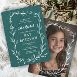 Delicate Botanical CUSTOM PHOTO Bar Bat Mitzvah Invitation<br><div class="desc">Perfect card to announce a bat mitzvah, bar mitzvah or other Jewish celebration! Hand drawn delicate leaf trame art for you! FULLY CUSTOMIZABLE! Click on “Personalize” above to edit the text. Click "edit using design tool" to adjust the fonts, colours and placements and to add your photo to the back...</div>