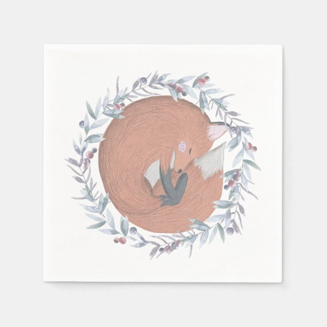 Delicate Botanical Fox Napkin (Front)