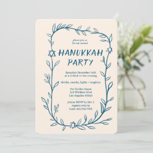 Delicate Botanical Hanukkah Party Star of David Invitation