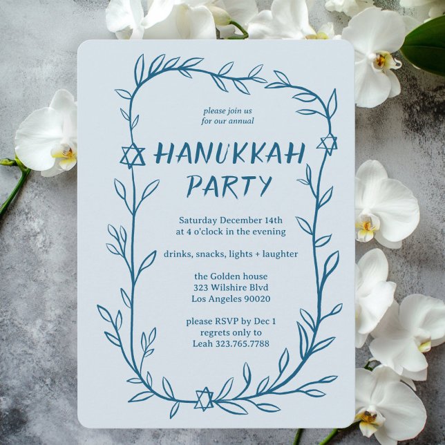 Delicate Botanical Hanukkah Party Star of David Invitation (Delicate Botanical Hand-drawn Hanukkah Party Star of David Event Invitation
)