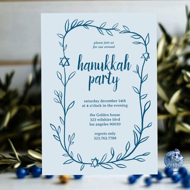 Delicate Botanical Hanukkah Party Star of David Invitation (Delicate Botanical Hanukkah Party Star of David Invitation
)