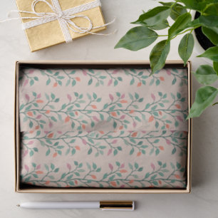 Delicate Botanical Leaf Stripe Pattern on Blush Tissue Paper