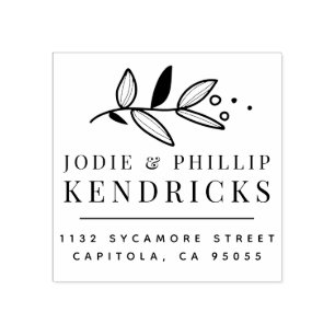 Delicate Botanical Married Couple Return Address Rubber Stamp
