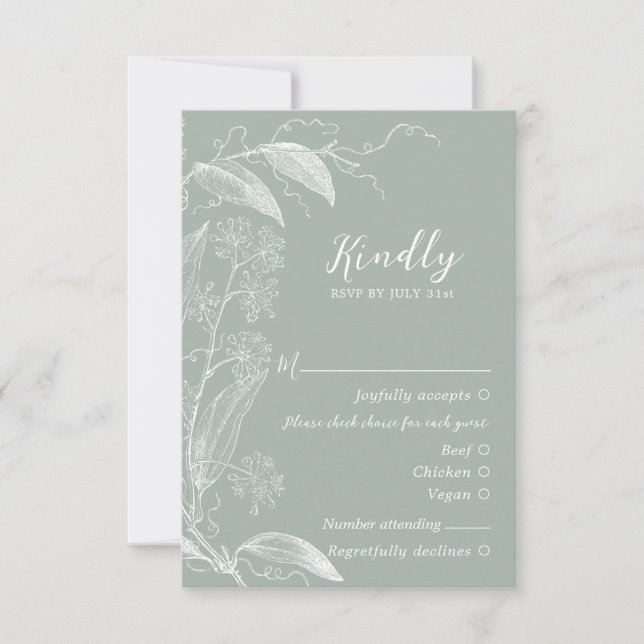 Delicate Botanical Sage Green RSVP Response Card (Front)