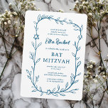 Delicate Botanical Star of David Bar Bat Mitzvah Invitation<br><div class="desc">Perfect card to announce a bat mitzvah, bar mitzvah or other Jewish celebration! Hand drawn delicate leaf trame art for you! FULLY CUSTOMIZABLE! Click on “Personalize” above to edit the text. Click "edit using design tool" to adjust the fonts, colours and placements and to add text to the back side...</div>