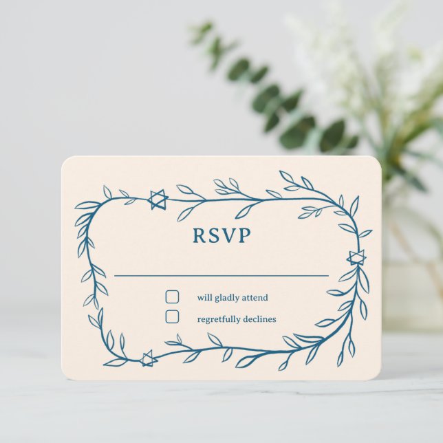 Delicate Botanical Star of David Bar Bat Mitzvah RSVP Card (Standing Front)