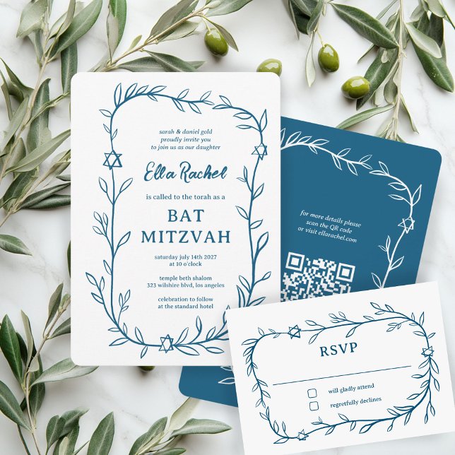 Delicate Botanical Star of David Bar Bat Mitzvah RSVP Card (Delicate Botanical Star of David Bar Bat Mitzvah RSVP Card
)