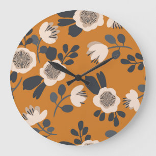 Delicate Botanical Vintage Floral Pattern Large Clock