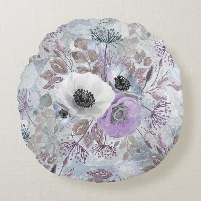 Delicate bouquet of anemones. round pillow (Front)