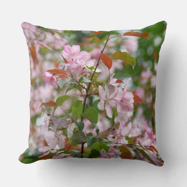 Delicate branch with flowers apple tree throw pillow (Front)