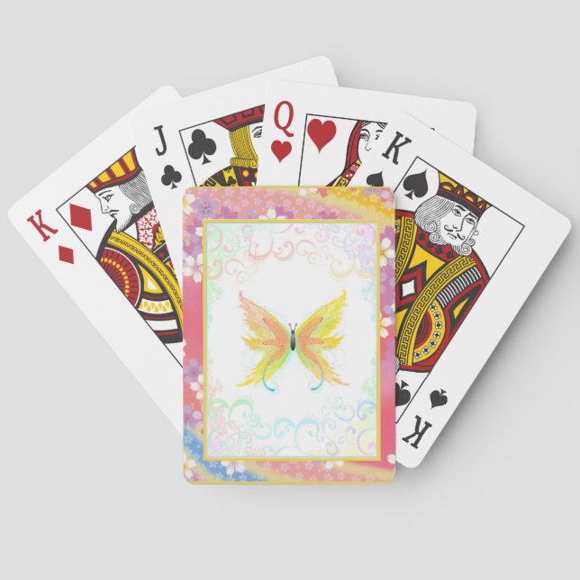 Delicate Butterfly and Paastel Japanese Flowers Playing Cards (Back)