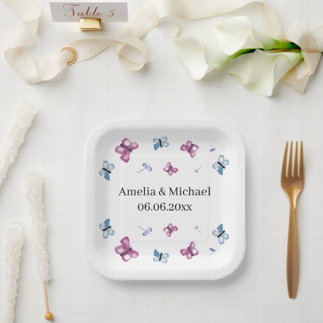 Delicate Butterfly Wedding Paper Plate (Wedding)