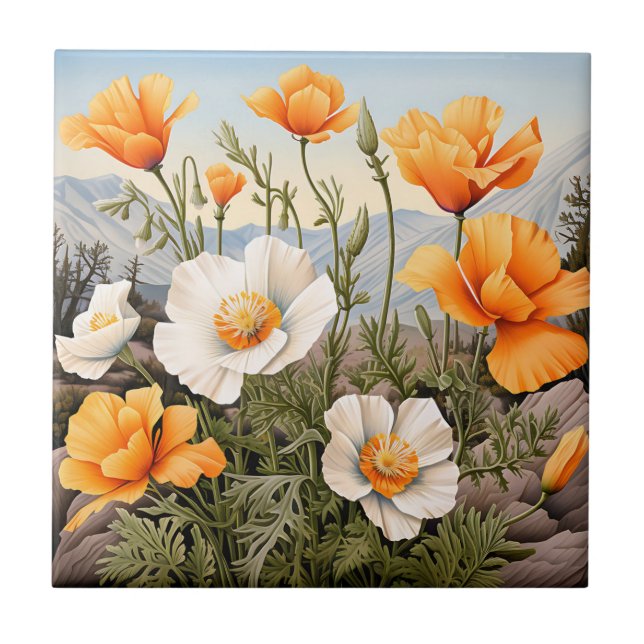 Delicate California Poppy Floral Tile (Front)