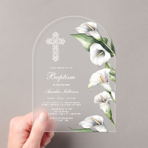 Delicate Calla Lilies Arch Baptism Acrylic Invitations