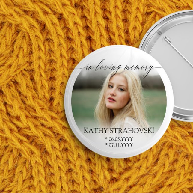 Delicate Calligraphy In Loving Memory Photo 2 Inch Round Button (Creator Uploaded)