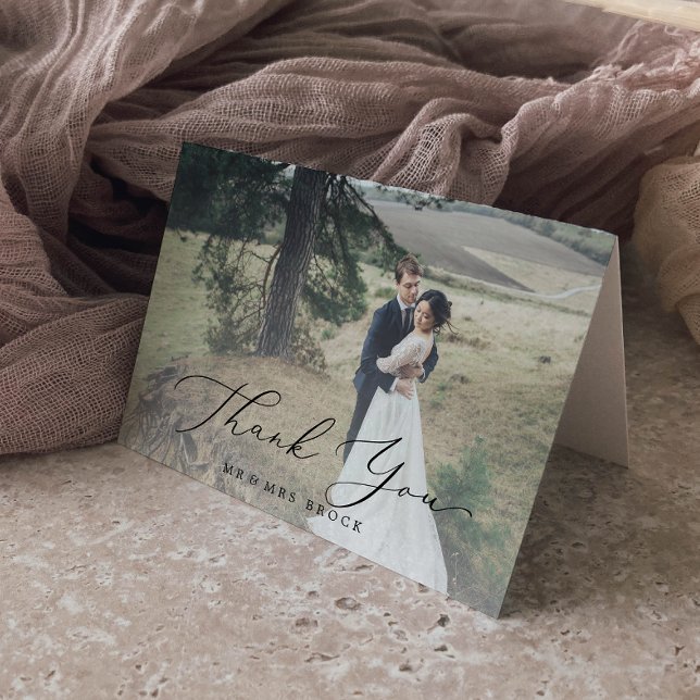 Delicate Calligraphy Light Photo Overlay Thank You Card (Creator Uploaded)