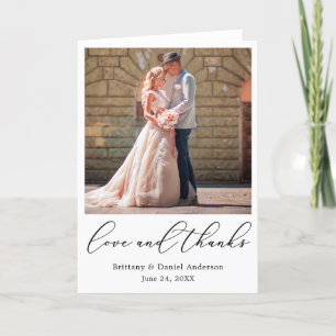 Delicate Calligraphy Love and Thanks Wedding Fold Thank You Card
