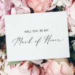 Delicate Calligraphy Maid of Honour Proposal Card<br><div class="desc">This delicate calligraphy maid of honour proposal card is perfect for a modern wedding. The romantic minimalist design features lovely and elegant black typography on a white background with a clean and simple look. Customize the card with the name of the bride and the maid of honour. Personalize the back...</div>