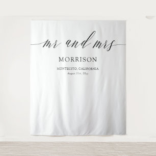 Delicate Calligraphy Mr and Mrs Wedding Backdrop Tapestry