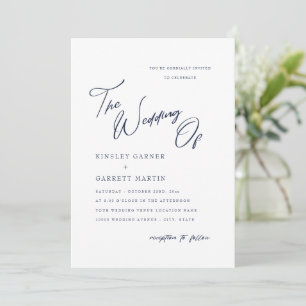 Delicate Calligraphy Navy Blue Wedding Invitation