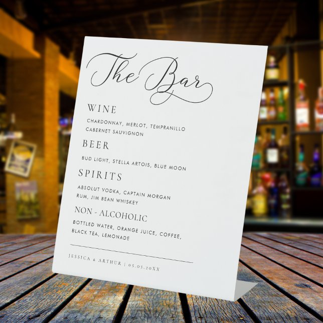 Delicate Calligraphy Script Wedding Bar Drink Menu Pedestal Sign (Creator Uploaded)