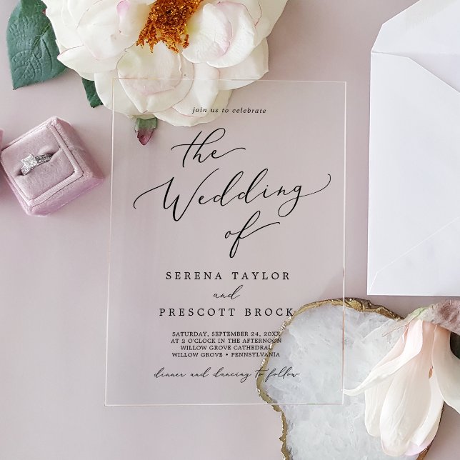 Delicate Calligraphy Simple Modern Classic Wedding Acrylic Invitations (Delicate Calligraphy Simple Modern Classic Wedding Acrylic Invitations)