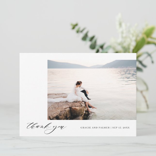 Delicate Calligraphy Simple Wedding Thank you Card (Standing Front)