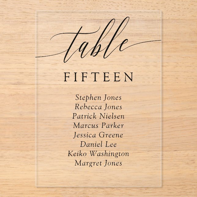 Delicate Calligraphy Table Seating Card Acrylic Invitations (Front)