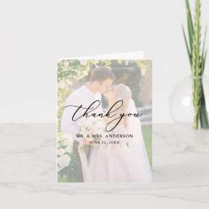 Delicate Calligraphy Wedding 2 Photo Overlay Note Thank You Card