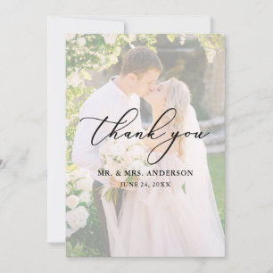 Delicate Calligraphy Wedding 2 Photo Overlay Thank You Card