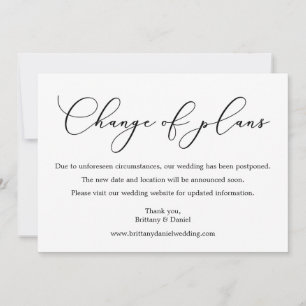 Delicate Calligraphy Wedding Change Of Plans Card